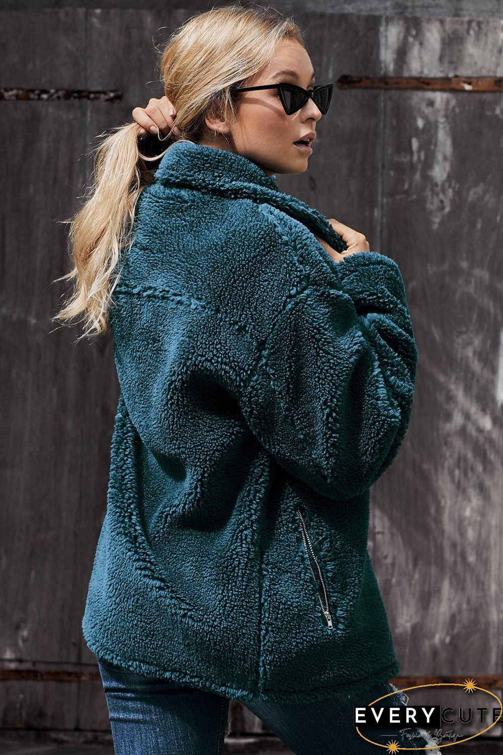 Green Breaker Pocketed Sherpa Statement Jacket