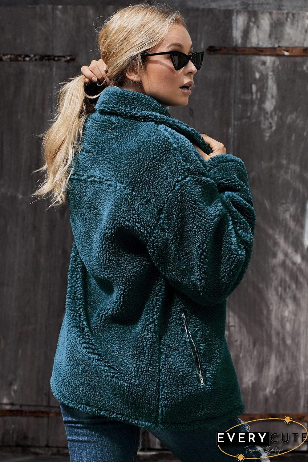 Green Breaker Pocketed Sherpa Statement Jacket