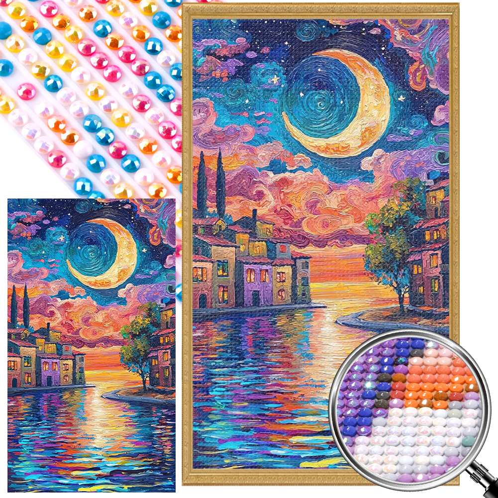 Moonlight In Water City 40*70cm(picture) full round drill diamond painting with 3 to 5 colors of AB drills
