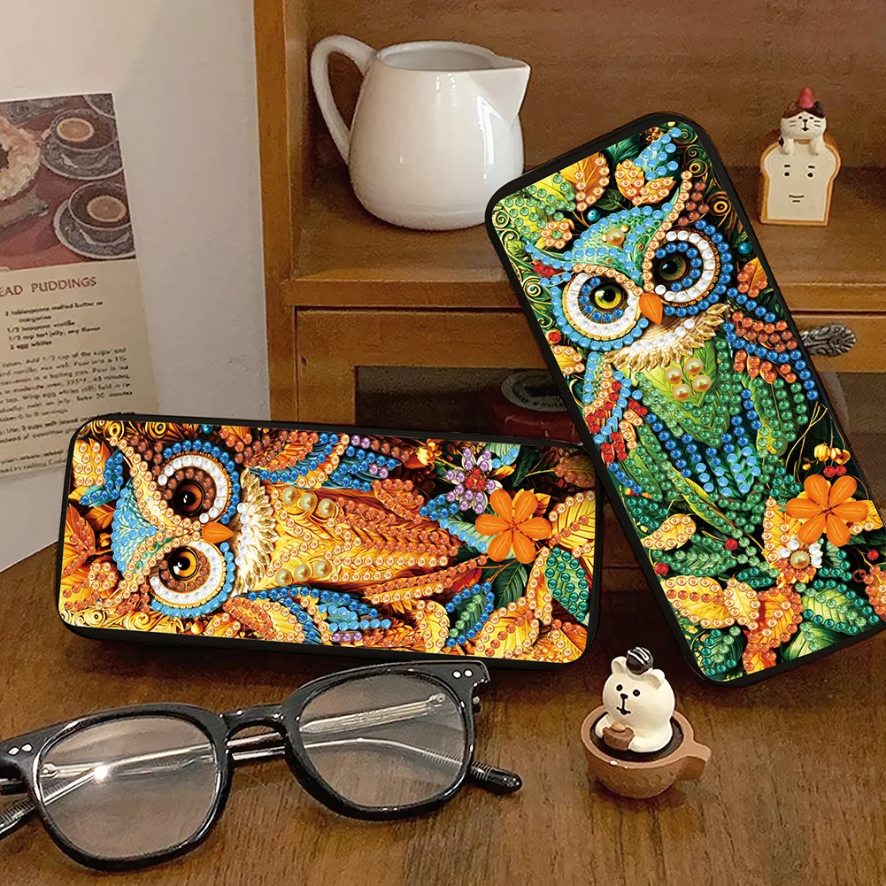 2Pcs 5D DIY Owl Diamond Painting Glasses Case Kit Diamond Art Glasses Case