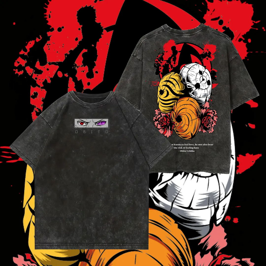 Naruto Obito Printed Unisex Washed T-Shirt