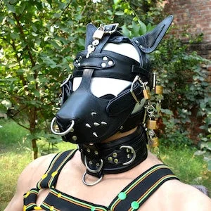 pornhint Pornhint Hand made Leather dog mask  Pup play  Puppy Mask  with muzzle ,head harness and mouth gag lockable buckle