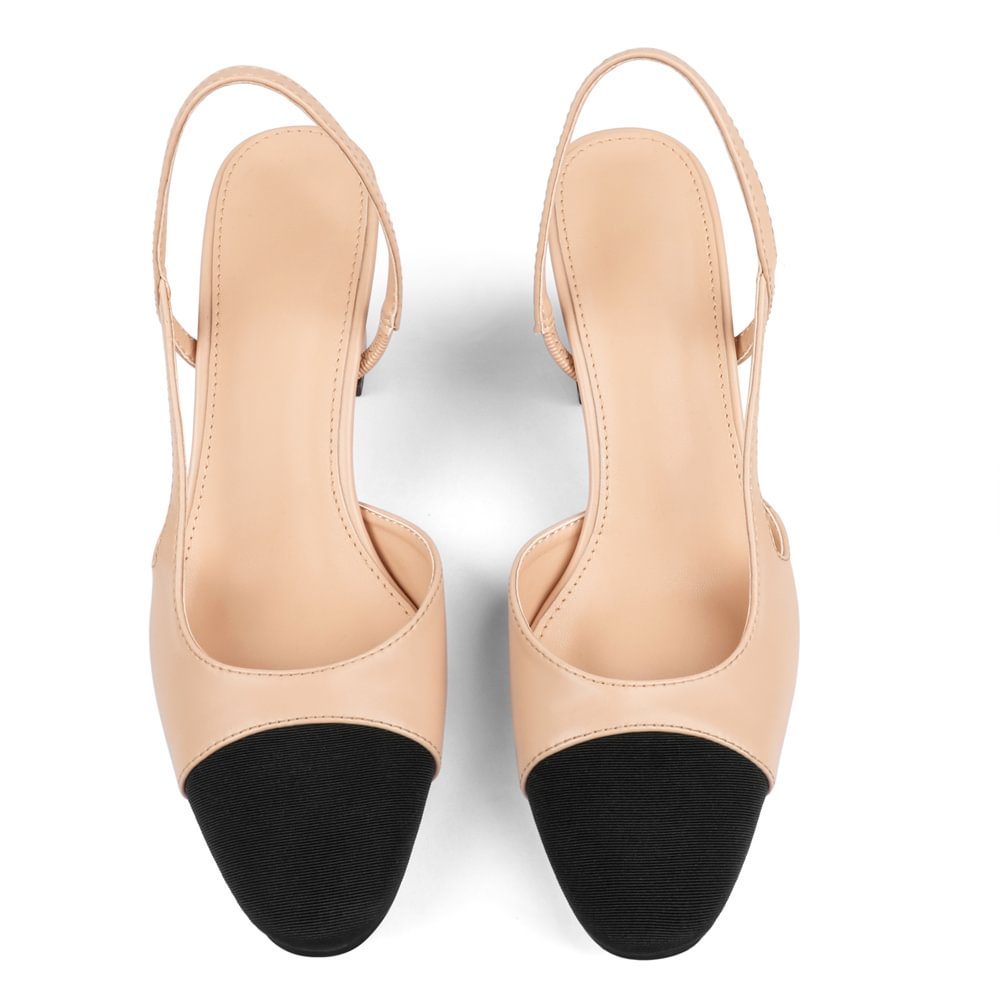 6.5cm/2.55'' Chunky Heels for Women Slingback Pumps Sandals Splicing Round Toe Casual Daily Wedding Pumps