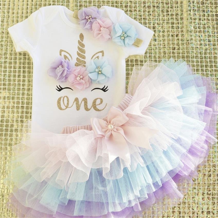 Little Princess Floral Unicorn Dress For Baby Girls 1 Year Birthday Dress Cake Smash Outfits Infant 12 Months  Christening Gown