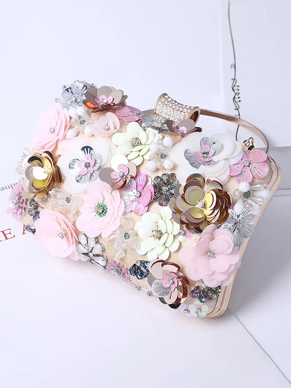 Chains Rhine Stones Three-Dimensional Flower Handbags