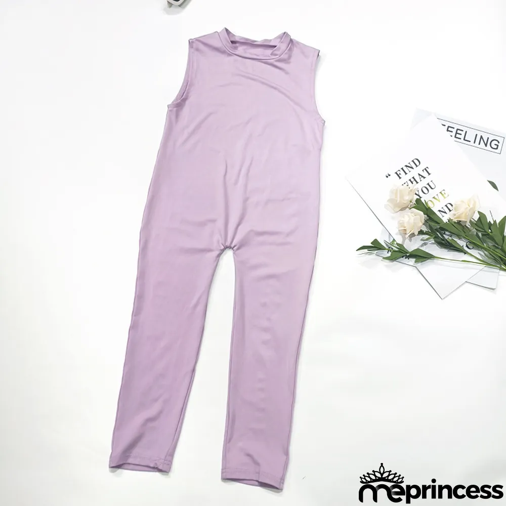 Kids Girls Fashion Sleeveless Solid Color Jumpsuit