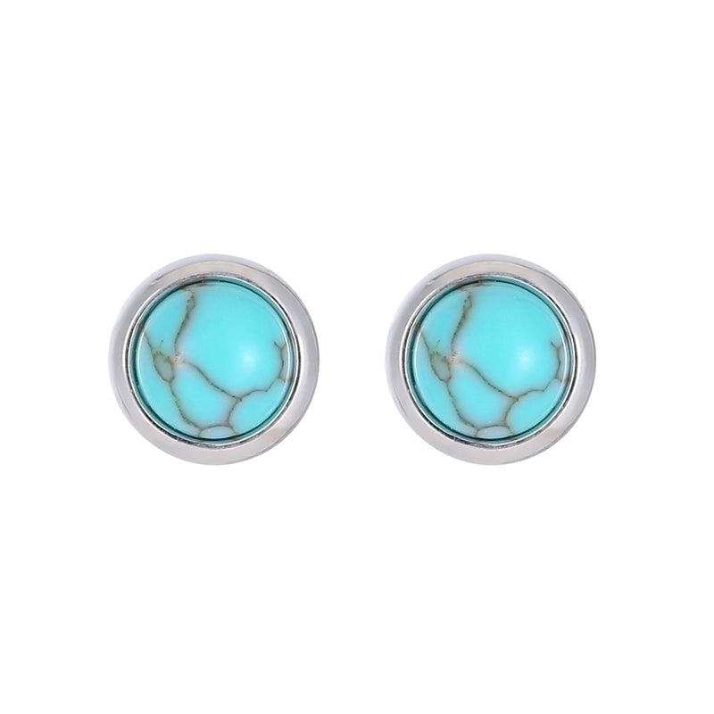 1 Pair Classic Style Round Texture Inlay 304 Stainless Steel Turquoise White Gold Plated Gold Plated Ear Studs