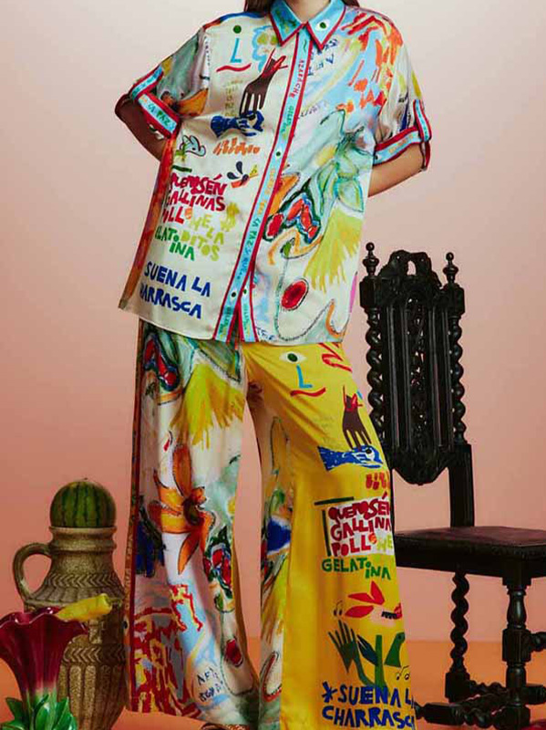 Holiday Casual Fun Printed Short Sleeve & Pants Set