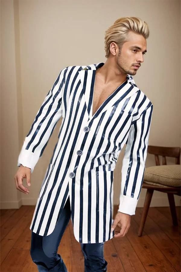 Man Latex coats Men's Latex Striped Half Coat（KG29899)