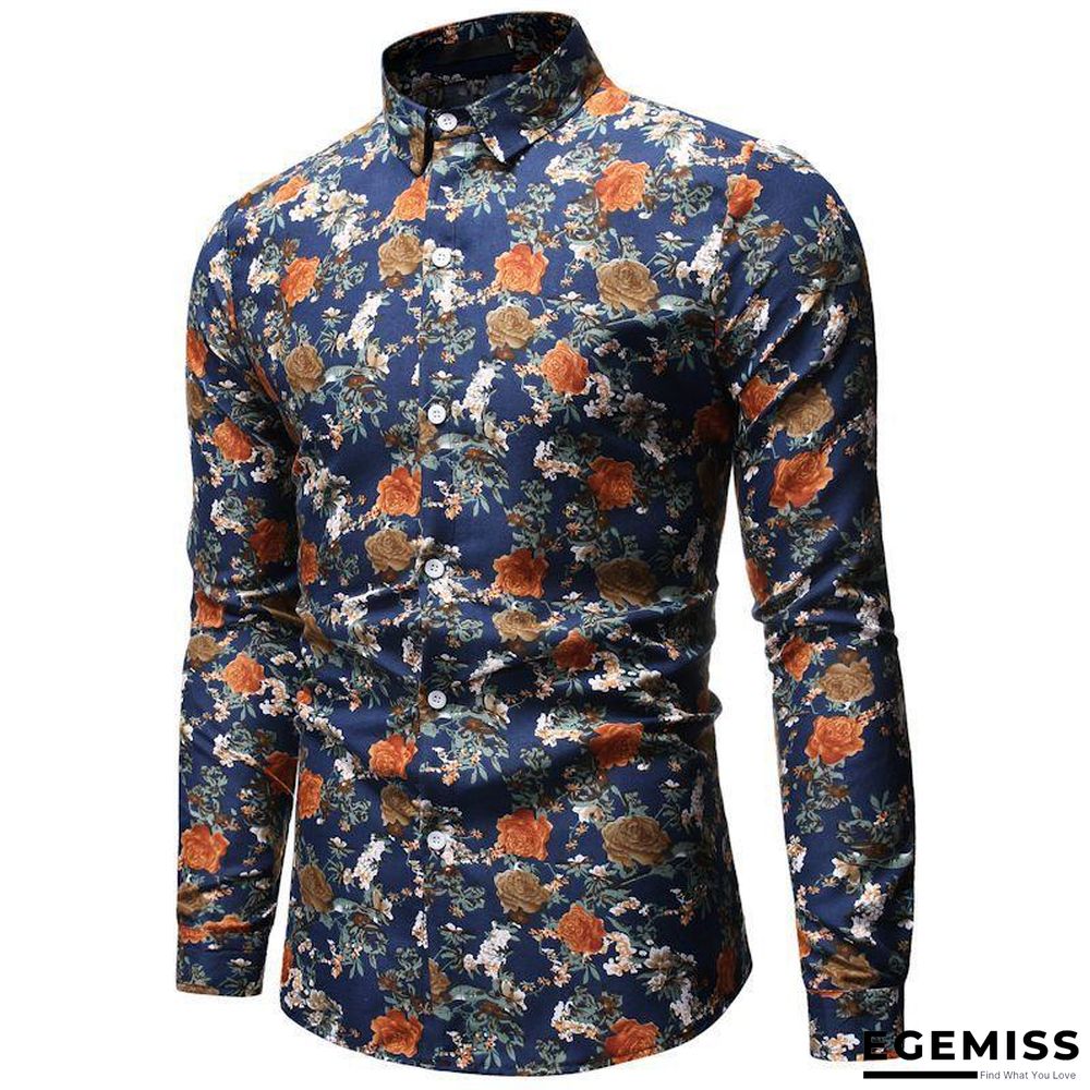AliExpress wish Hong New style Foreign trade Men'S Wear fashion printed Fold-down collar Plus-sized men's long-sleeve shirt | EGEMISS