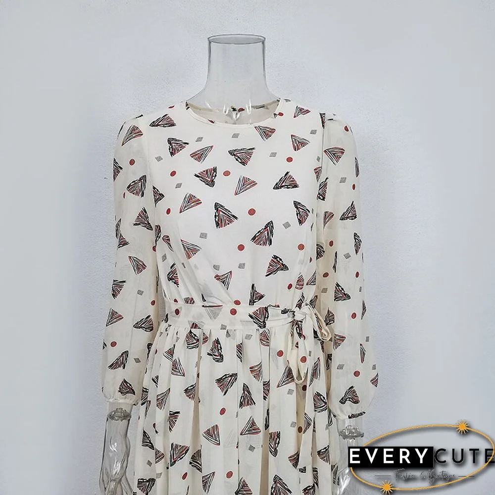 Holiday New Fashion Casual Polka Dot Printed Chiffon Dress Women's High Waist Lantern Sleeve A-Line Knee-Length Dress