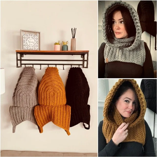 Cozy Wool Blend Yarn Hooded Cowl PDF Crochet Pattern