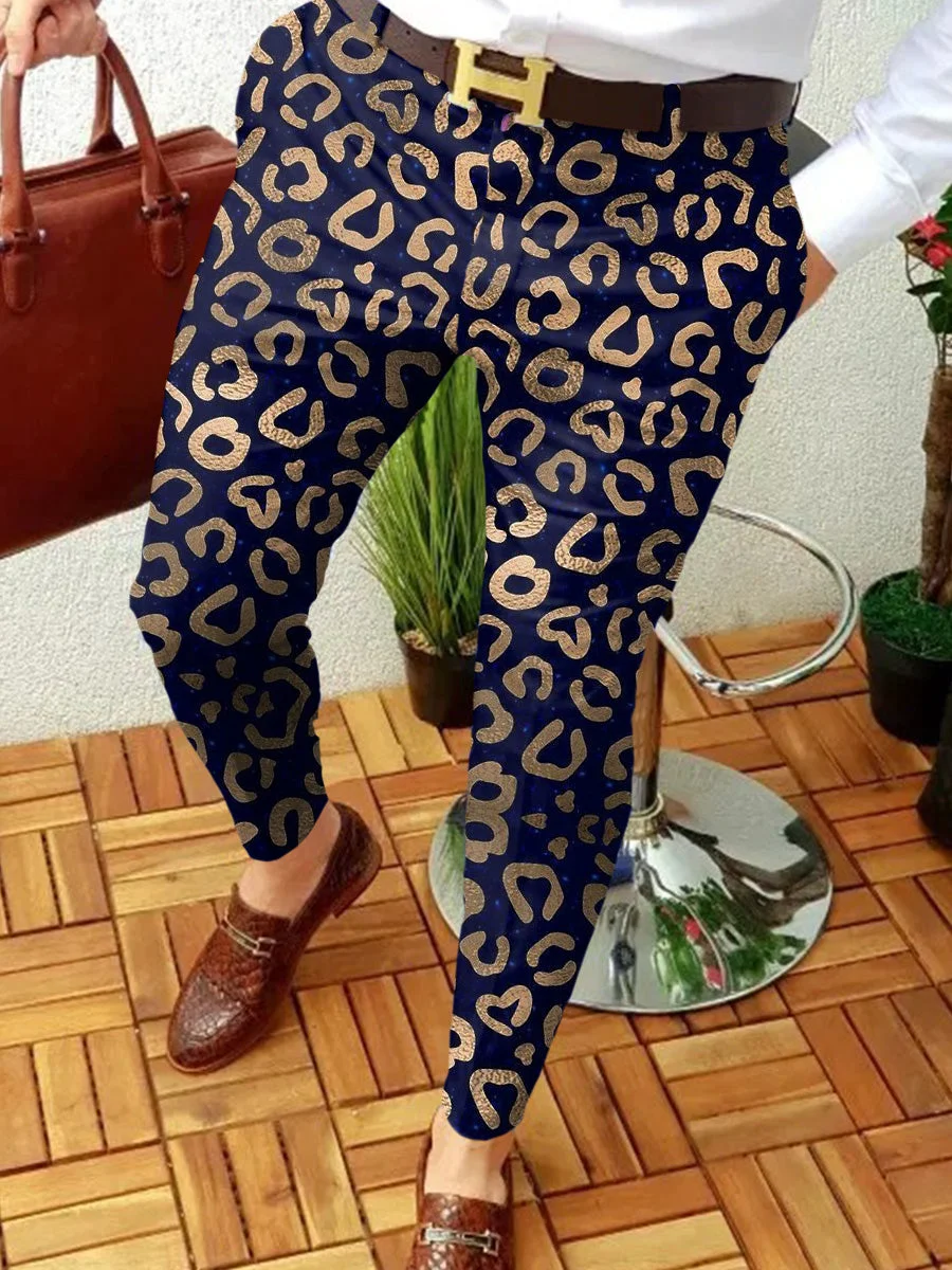 Men's Fashionable Golden Leopard Print Suit Pants