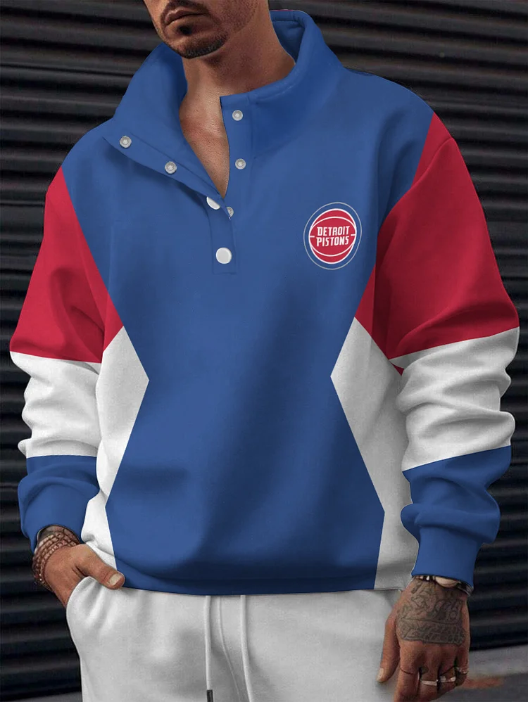 Detroit Pistons 2025 New Design Casual Snap Mockneck Pullover