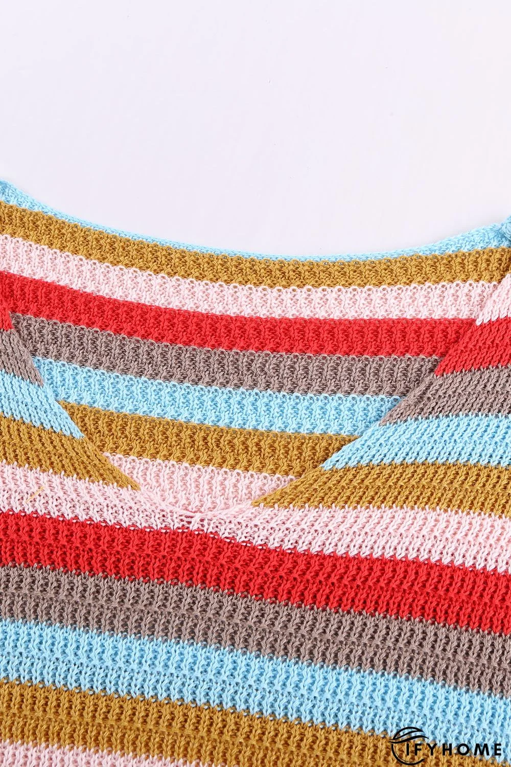 Multi-color Striped Ruffle Short Sleeve Knit Top | IFYHOME