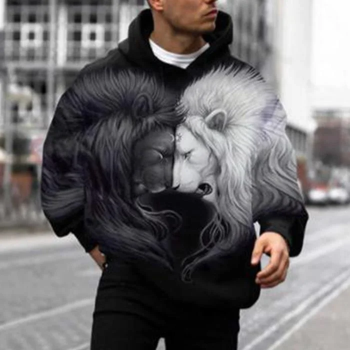Fashion Black and White Lion Hoodie