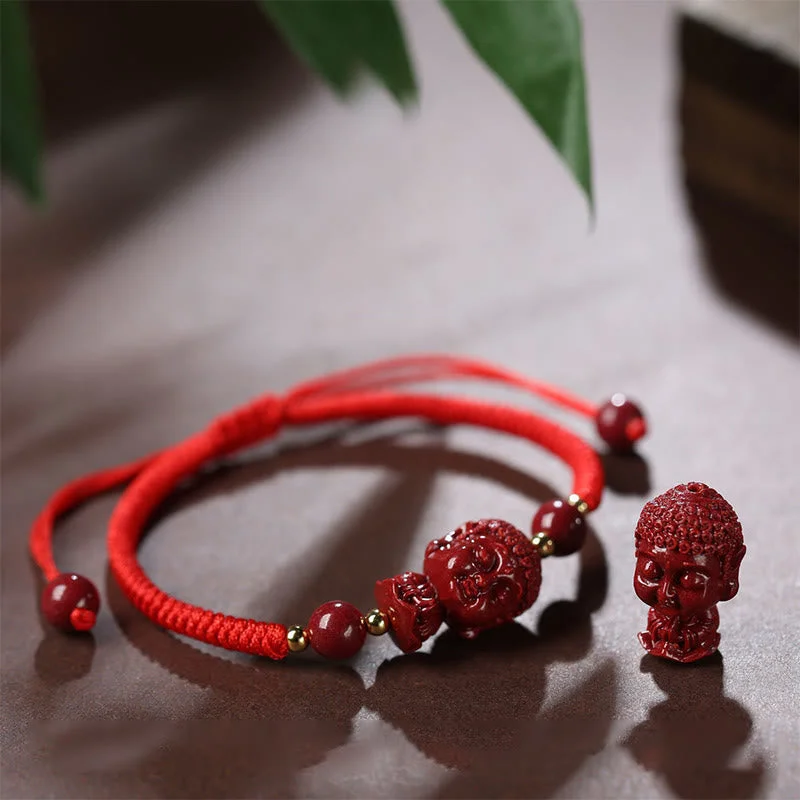 Blessing Chinese Zodiac Natal Buddha Cinnabar Amulet String Bracelet