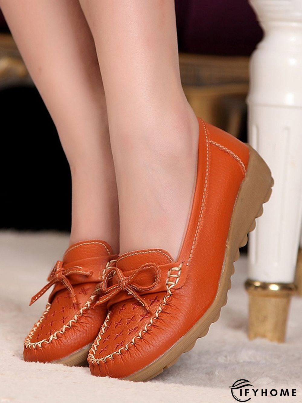 Bow Decor Moccasin Comfy Sole Flat Peas Shoes | IFYHOME