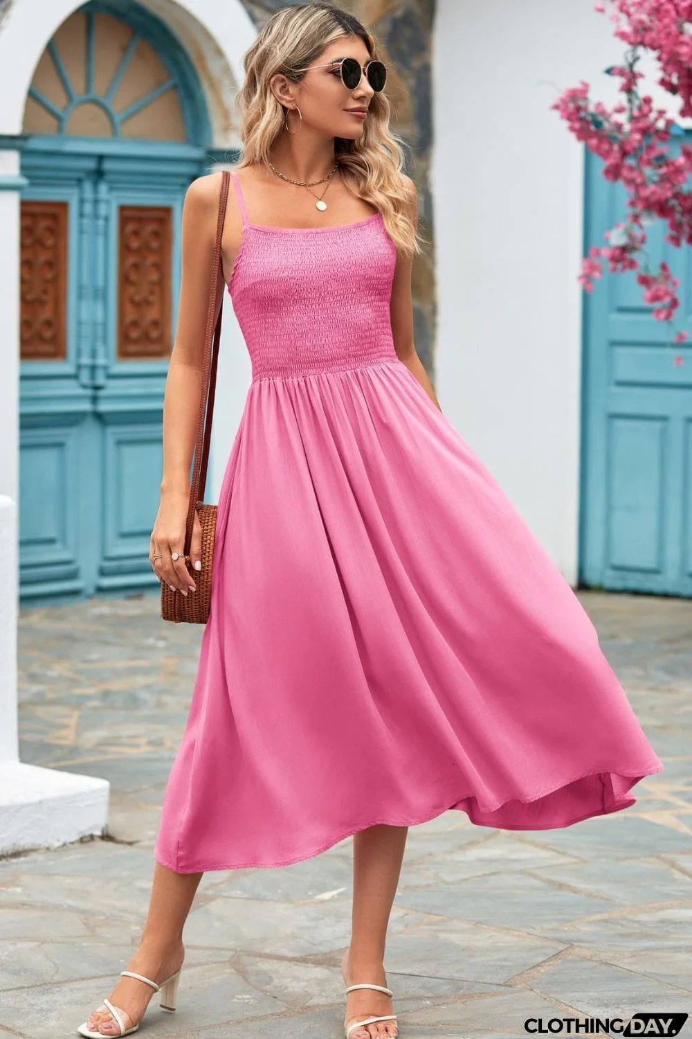 Smocked Spaghetti Strap Midi Dress