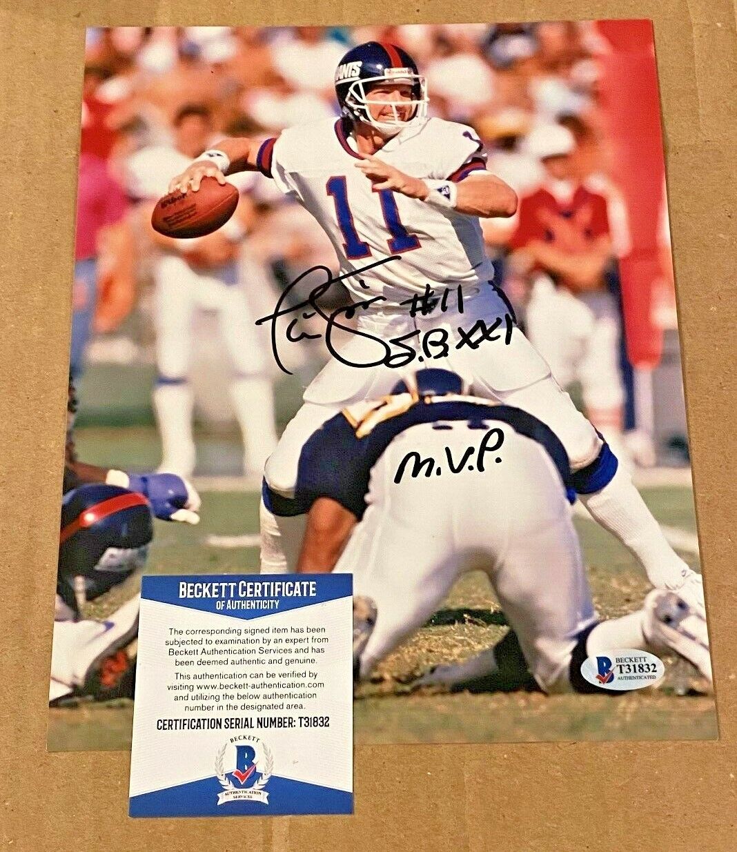 PHIL SIMMS SIGNED 8X10 NEW YORK GIANTS Photo Poster painting W/SBMVP BECKETT CERTIFIED #3