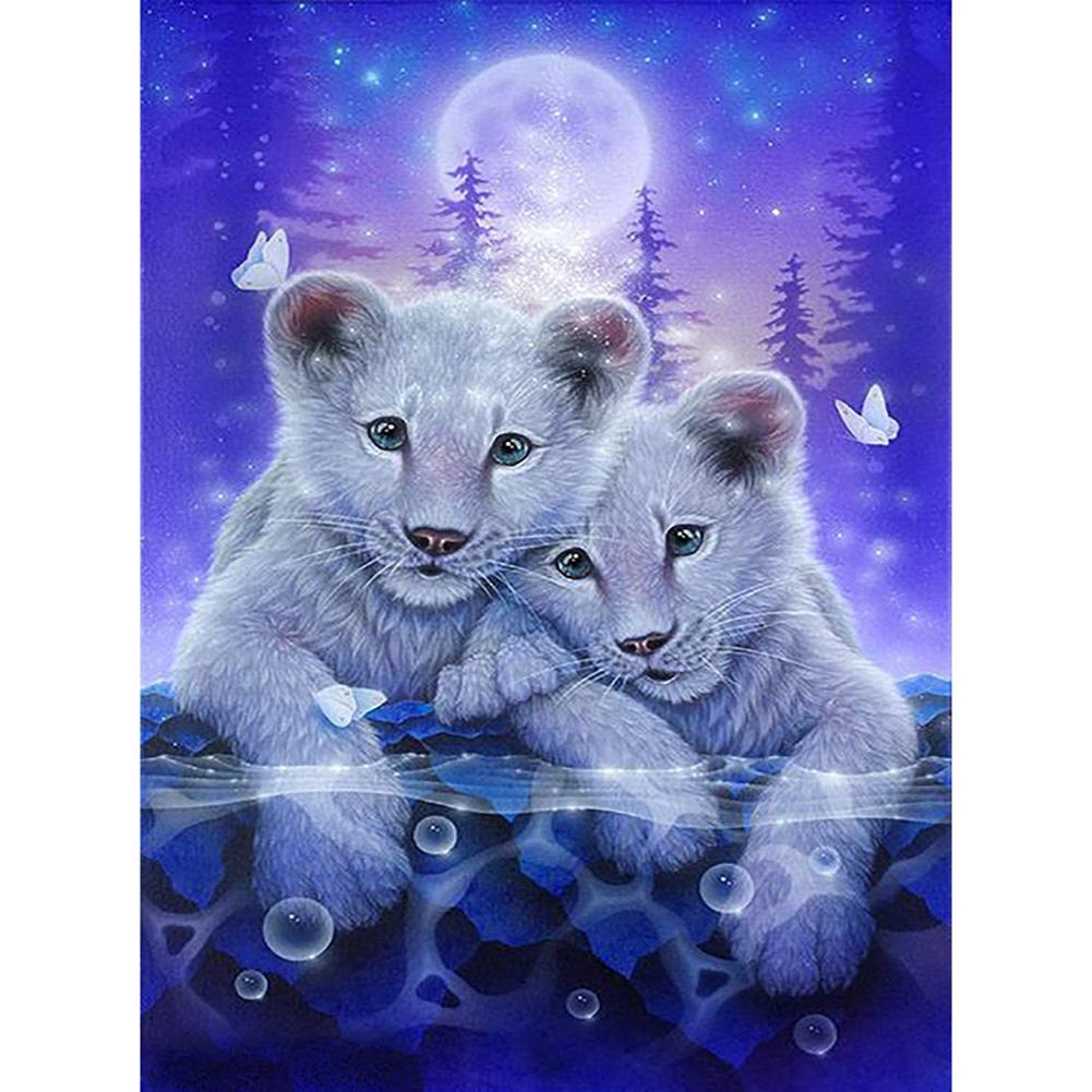 

White Fur Little Lions - Round Drill Diamond Painting - 30x40cm, 501 Original