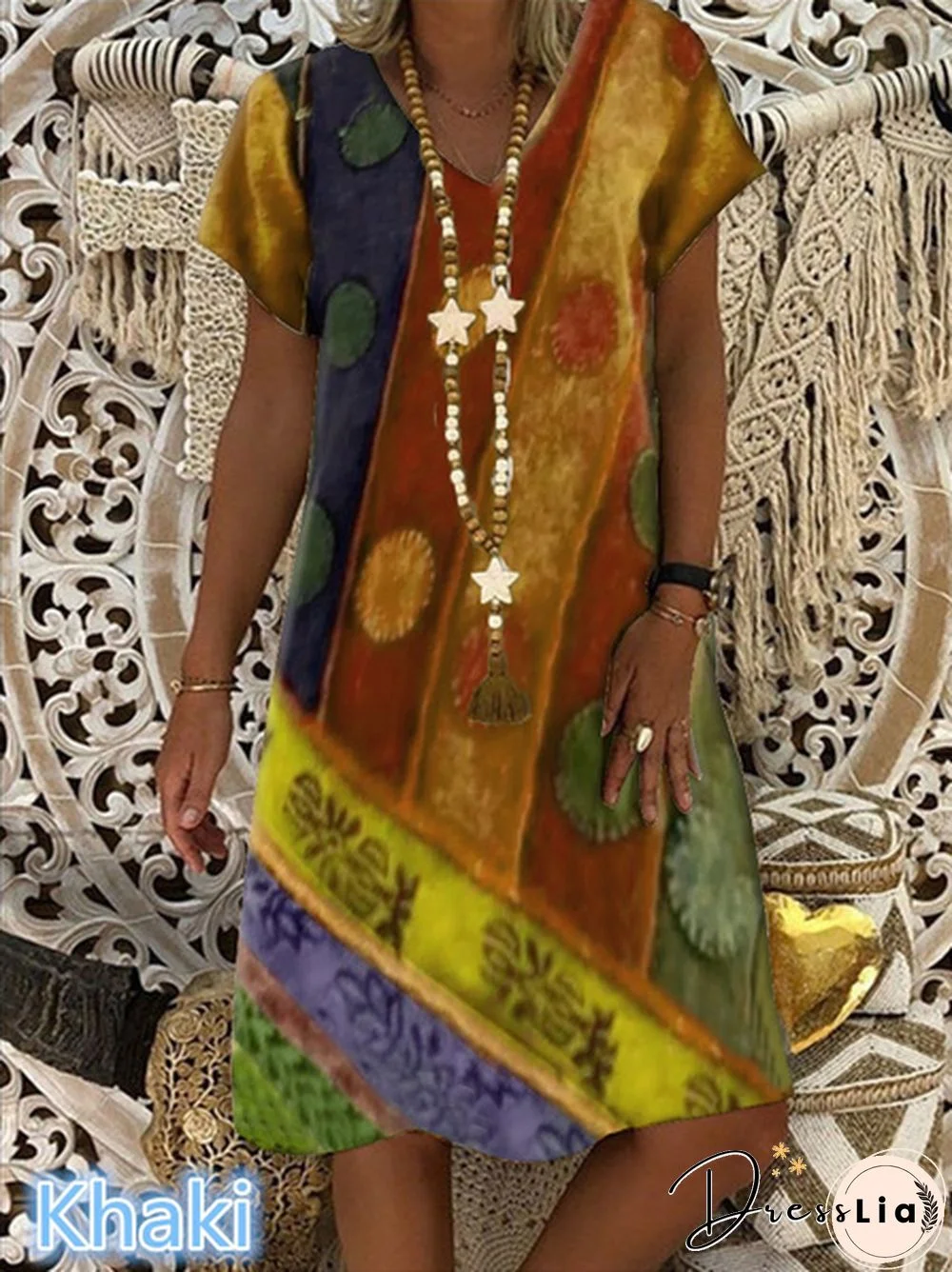 Summer New Fashion Women's Vintage Printed Casual Loose Short Sleeve Dress Soft And Thin Plus Size V-Neck Dress For Summer Xs-5Xl