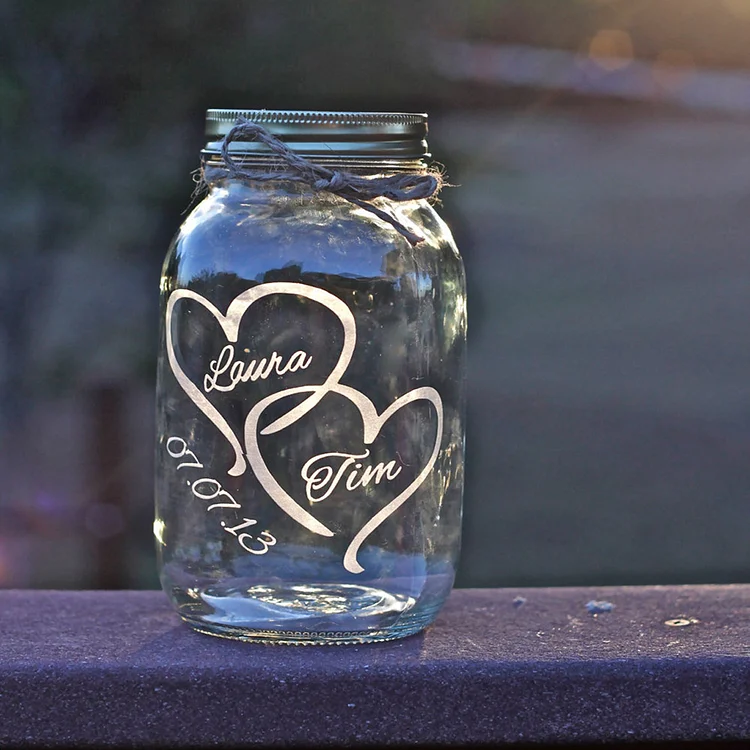 Personailzed Heart Mason Jar Custom Name and Date Romantic Gift