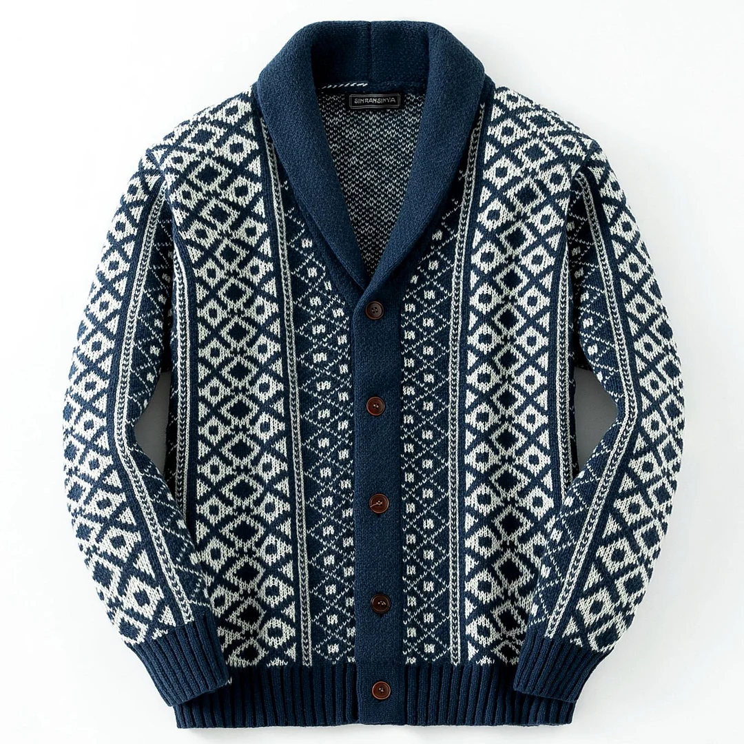 Uveng Uveng Men's Men's Vintage Knit Jacket Long Sleeve Heavy Industry Tweed Blue Fruit Sweater SY0212