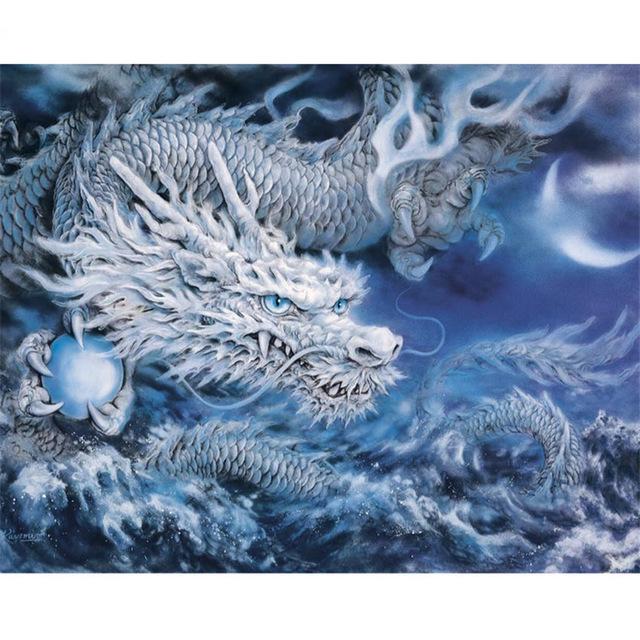 

White Chinese Dragon – Paint By Numbers - 40*50CM, 501 Original
