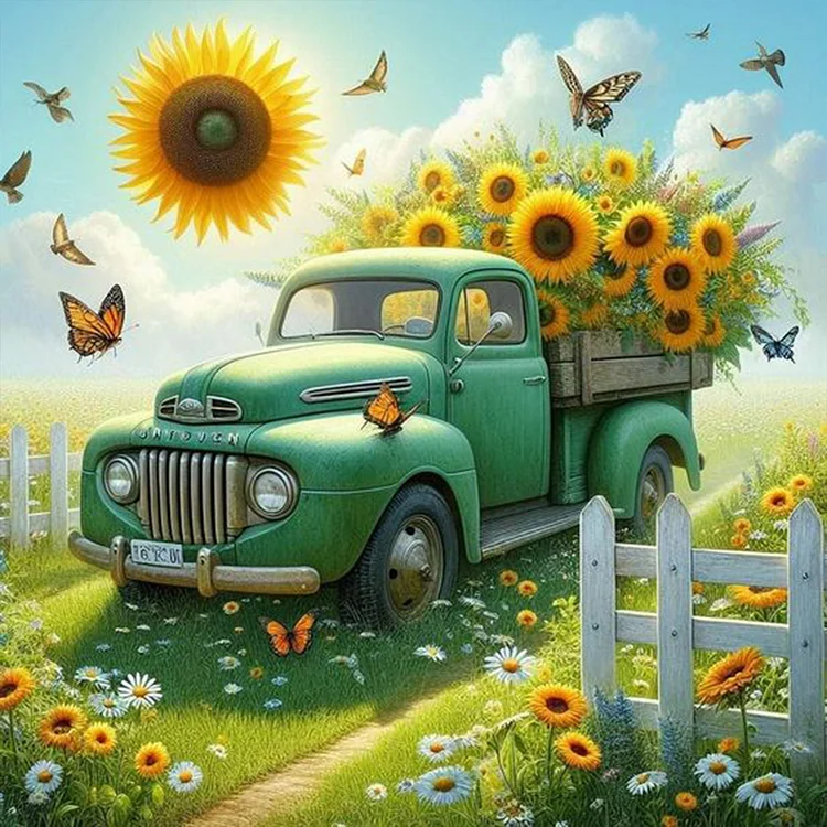 Sunflower Garden Car 30*30CM (Canvas) Full Round Drill Diamond Painting gbfke