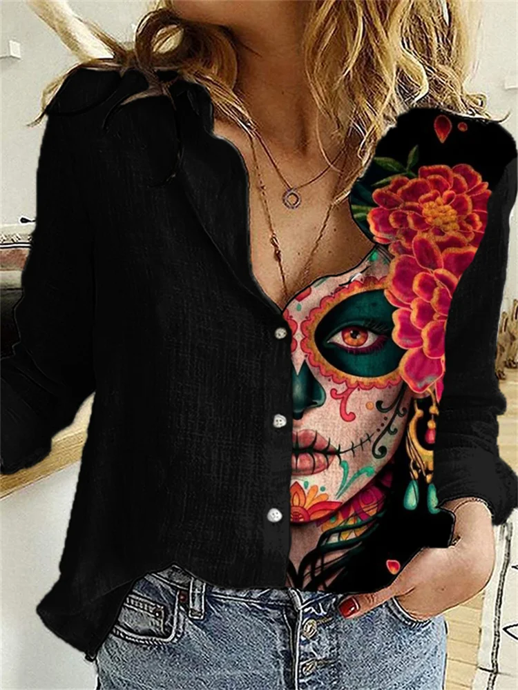 Day Of The Dead Inspired Art Print Blouse