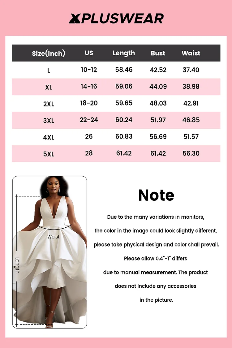 Xpluswear Design Plus Size Wedding White V Neck Sundress High Low Hem ...