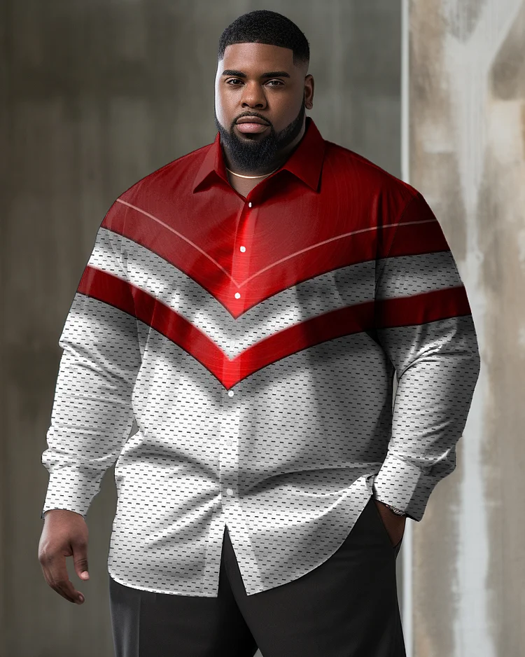 Men's Large Size Casual Color Block Irregular Geometric Long Sleeve Lapel Long Sleeve Shirt
