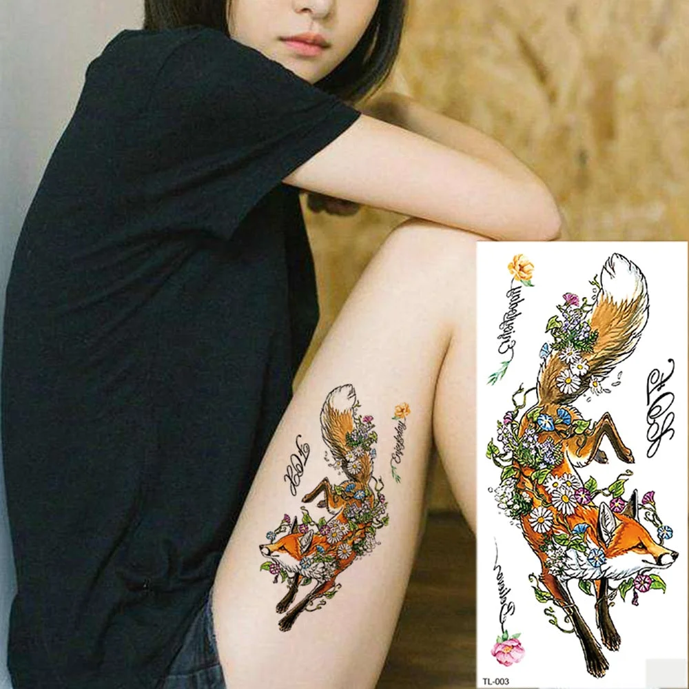 100Pcs Kids Temporary Tattoo Wholesales Animal Wolf Fox Panada Mermaid Cat Butterfly Flower Heart Sticker Body Arm Girls Toterm