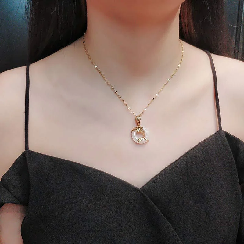 Lotus Pattern Jade Luck Necklace Chain Pendant