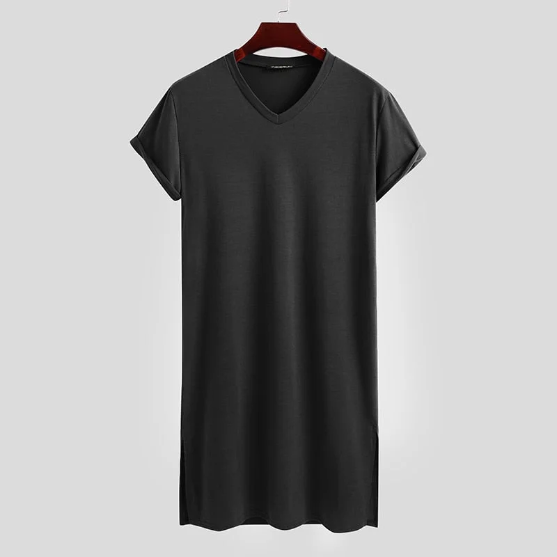 Men Sleep Robes Short Sleeve Solid Cotton 2021 V Neck Soft Bathrobes Leisure Comfortable Men Nightgown Homewear INCERUN S-3XL 7