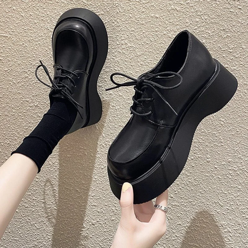 Platform shoes thick-soled trend British style simple casual women's shoes platform Women Chunky Sneakers stretch boots women