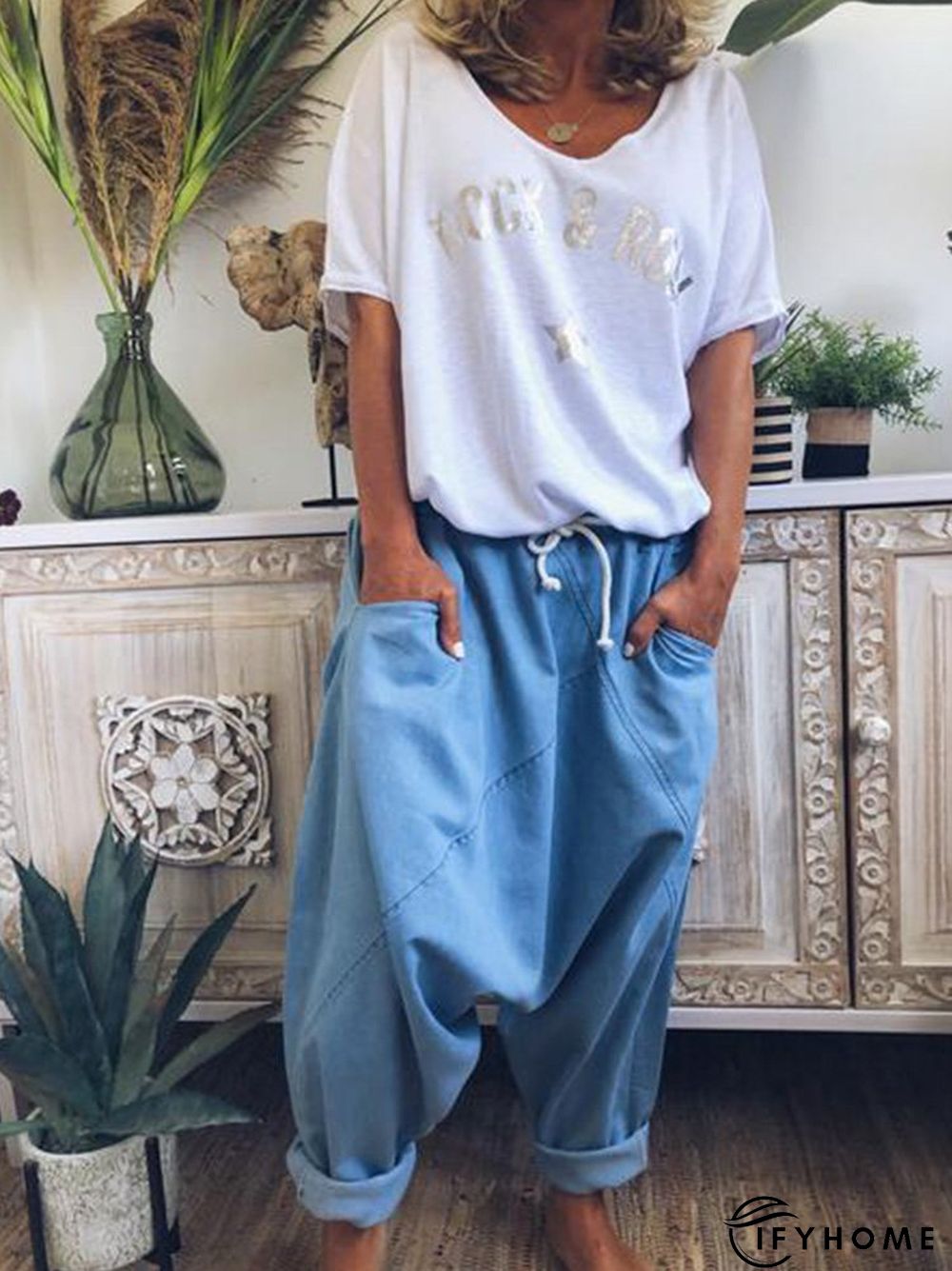 Cotton-Blend Patchwork Vintage Sports Pants | IFYHOME