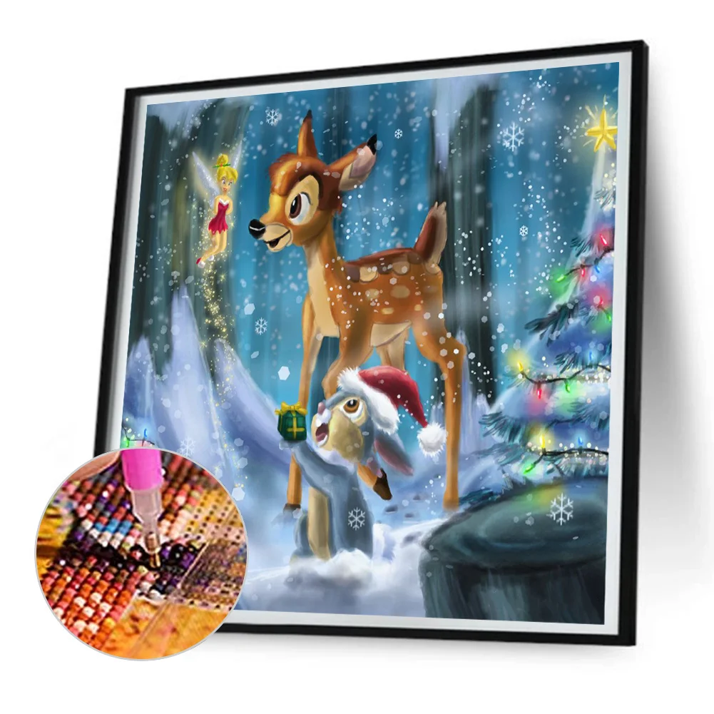 Full Round Diamond Painting 30*30cm - Deer And Squirrel In The Snow