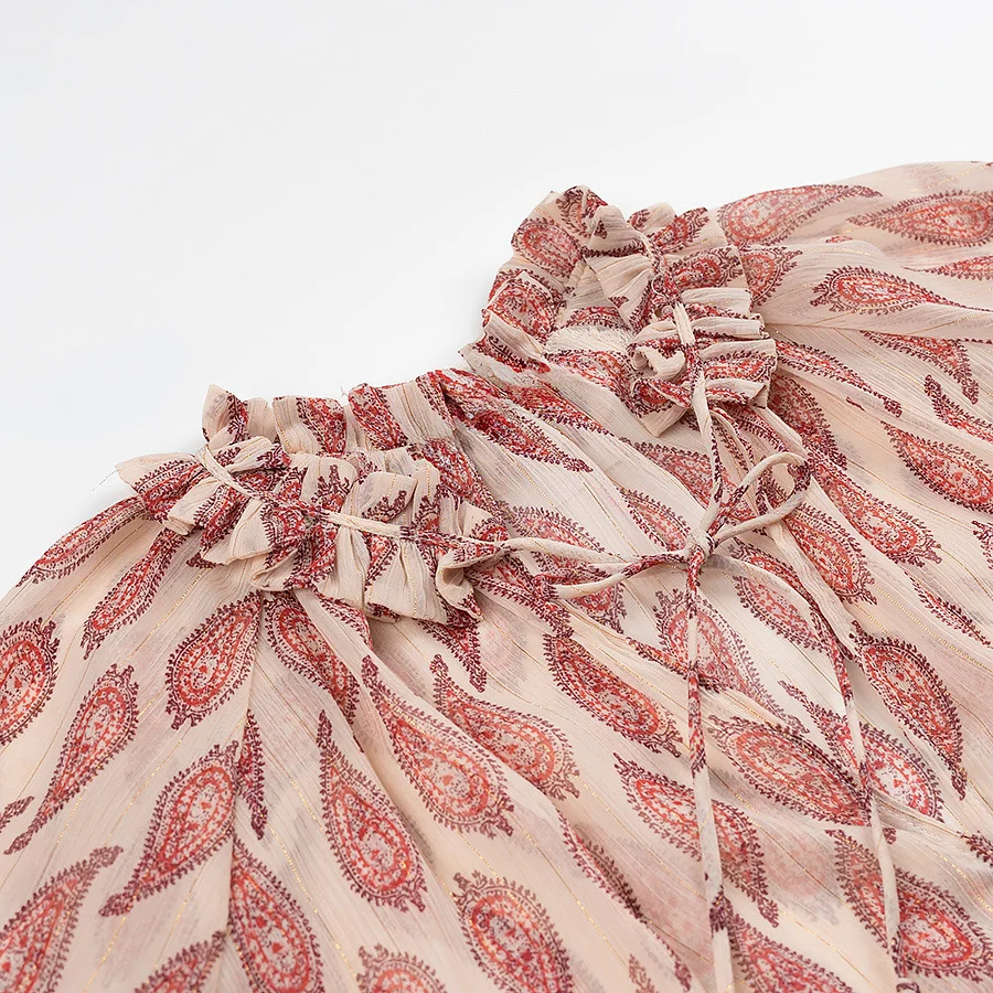 Nigikala Nigikala Women's New 2025 Fashion Metallic Line Printed Shirt