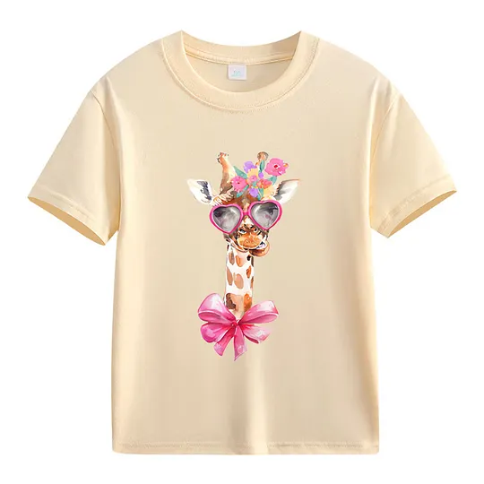 【2Y-13Y】Giraffe With Heart Sunglasses & Bow Kids' T-Shirt