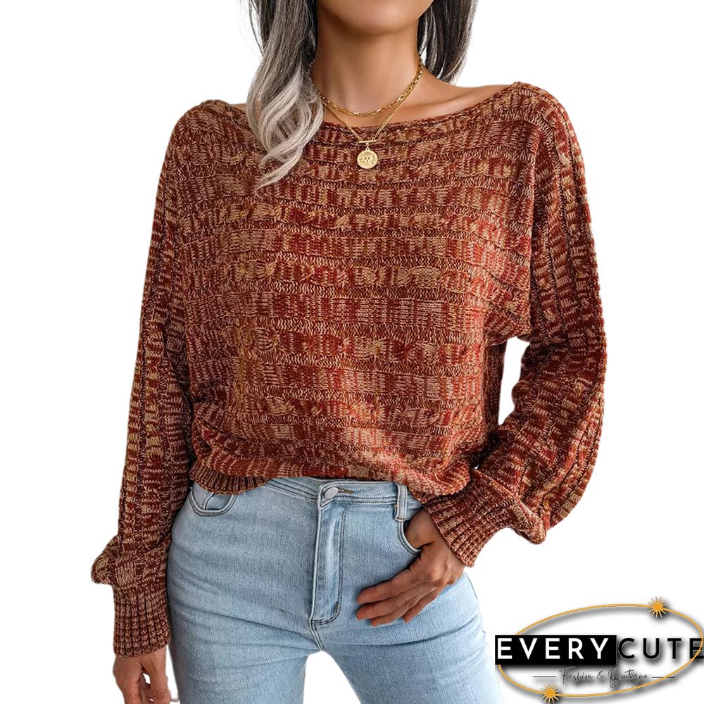 Orange Drop Shoulder Long Sleeve Cable Knit Sweater