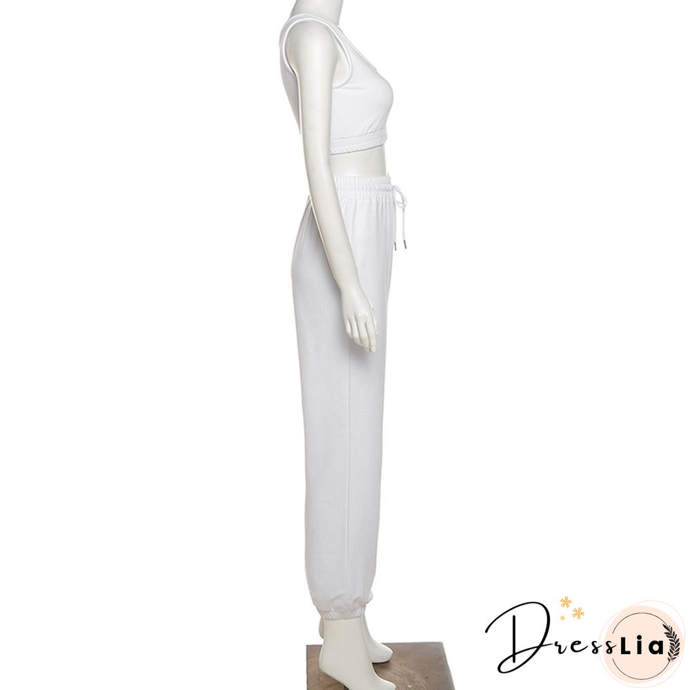 Fitness Crop Tops Sweatpants Summer Tracksuit