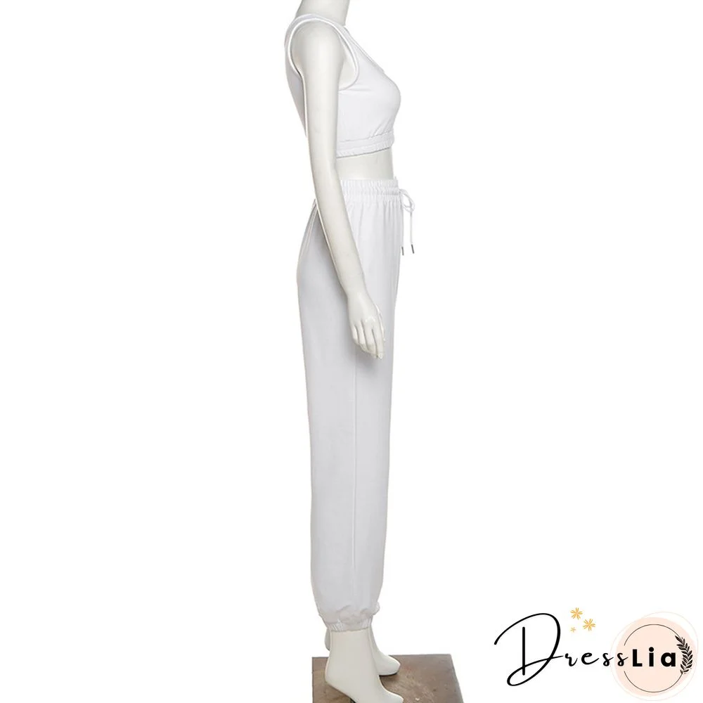 Fitness Crop Tops Sweatpants Summer Tracksuit