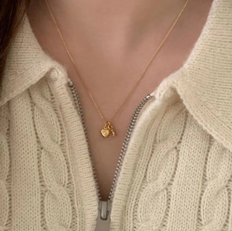 925 Sterling Silver Cable Chain Plating Heart Shape Key Pendant Necklace