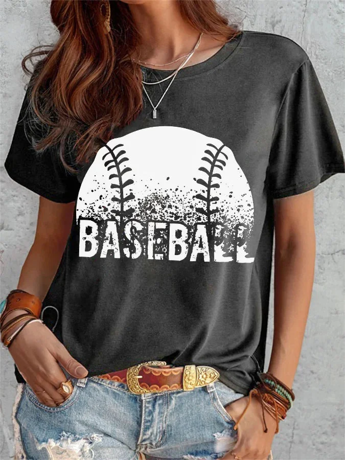 Women's Baseball Print Short Sleeve T-Shirt socialshop