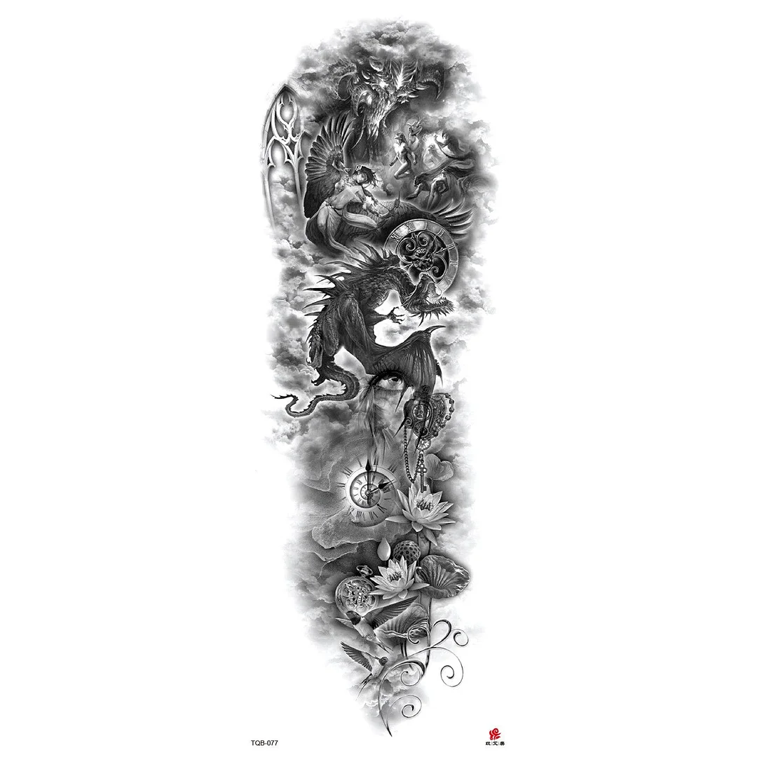 Large Arm Sleeve Tattoo Lion Tiger Wolf Rose Waterproof Temporary Tatoo Sticker Full Skull Totem Tatto