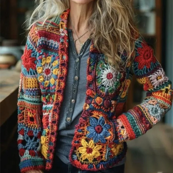 Fairman Crochet Island Jacquard Retro Buttons Sweater Cardigan