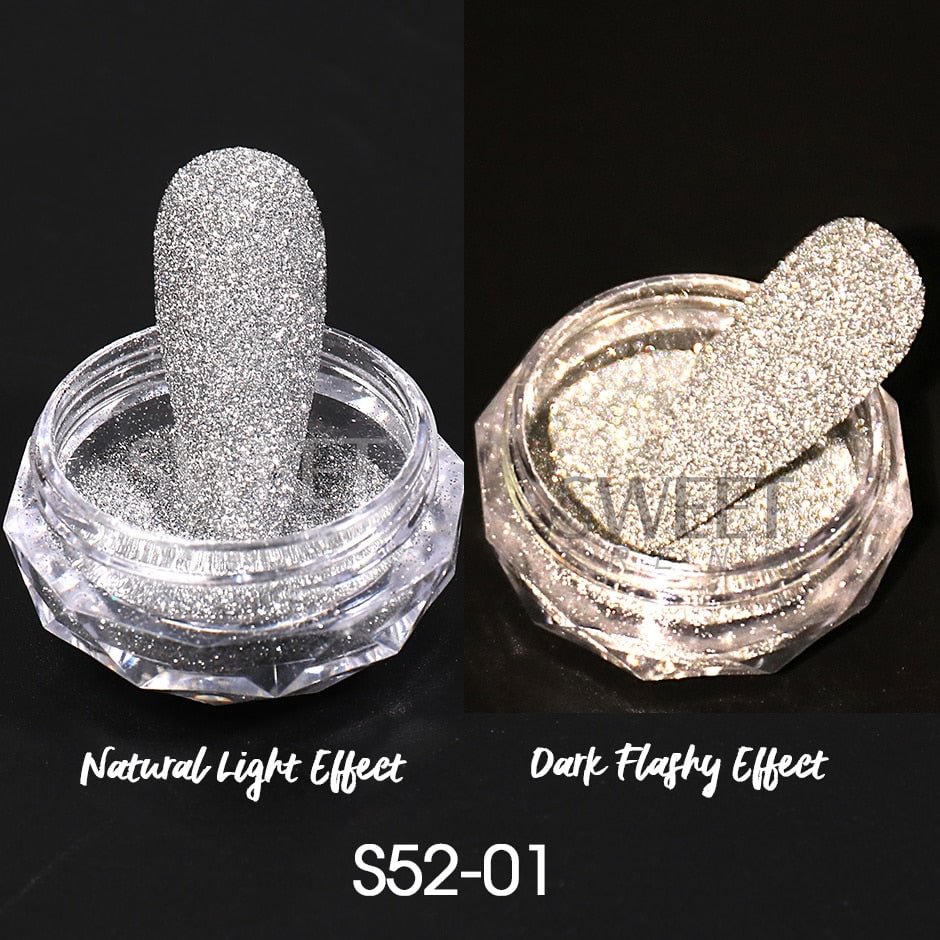 Reflective Glitter Powder Nail Art Chrome Pigment Silver Sparkly Glitter Diamond Decor Manicures Holographic Dust Supplies SAS52