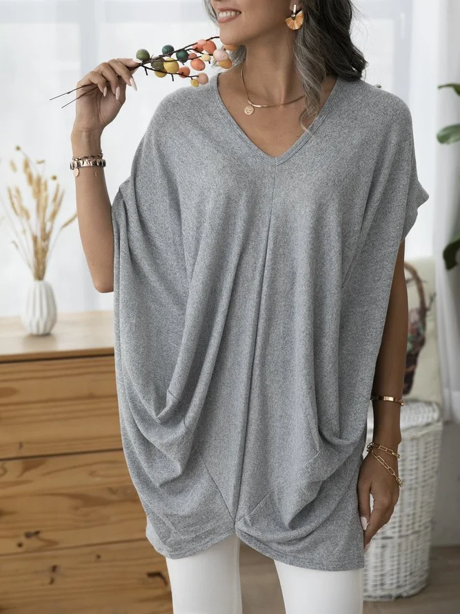 Gray Outdoor Plain V Neck Shirts & Tops